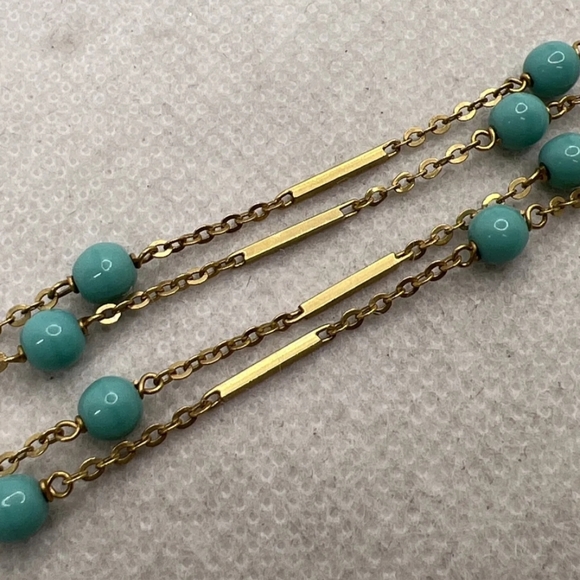 Solid 14k gold turquoise cable link chain station necklace 25" Italy vtg chain - Picture 9 of 11